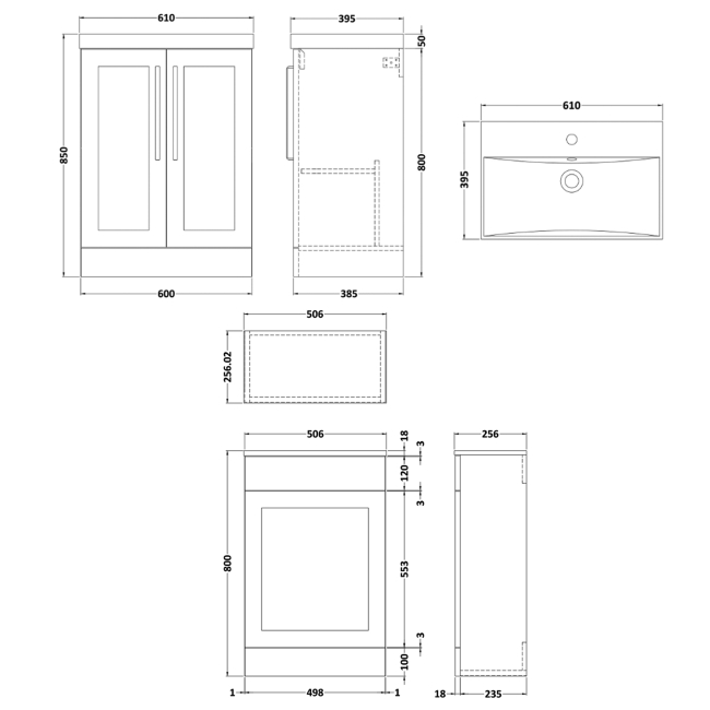 Delphi Grange Satin White 1100mm 2-Door Waterproof Bathroom Furniture Combination Unit  | Dimension Image