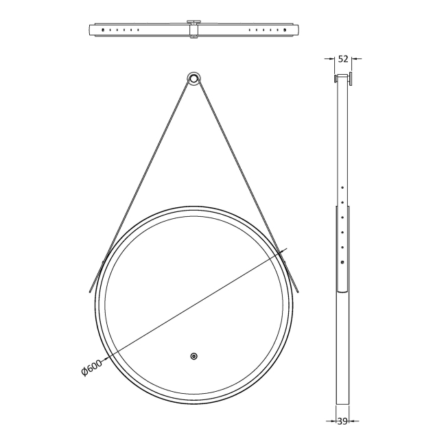 Delphi Halo Brushed Brass LED Touch Sensor Round Bathroom Mirror 600mm x 600mm  | Dimension Image