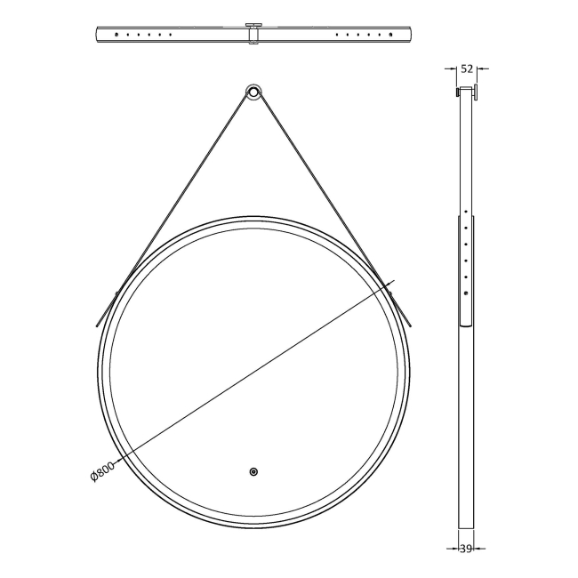 Delphi Halo Brushed Brass LED Touch Sensor Round Bathroom Mirror 800mm x 800mm  | Dimension Image
