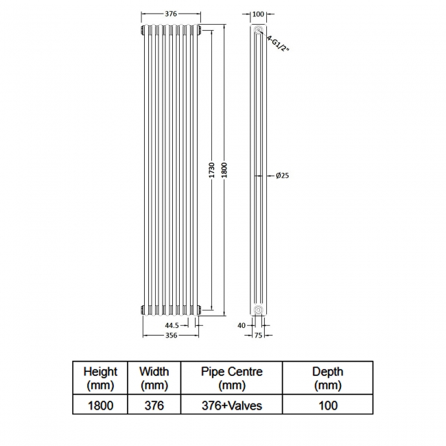 Delphi Hatfield Vertical 3-Column Traditional Radiator 1800mm H x 376mm W - Gloss White