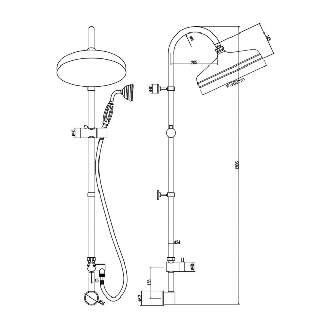 Delphi Traditional Chrome/White Rigid Riser Concealed Shower Kit (inc Outlet Elbow)  | Dimension Image