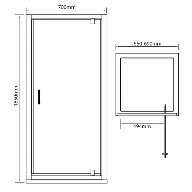 Delphi Inspire Pivot Shower Door 700mm Wide - 6mm Glass