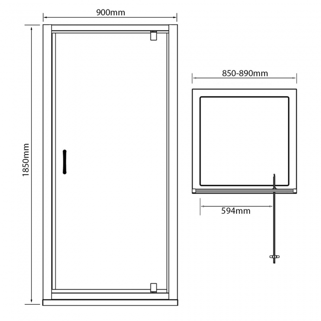 Delphi Inspire Pivot Shower Door 900mm Wide - 6mm Glass