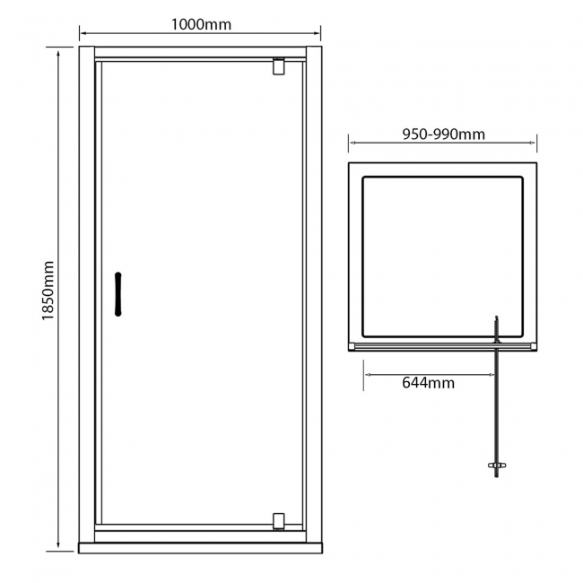 Delphi Inspire Pivot Shower Door 1000mm Wide - 6mm Glass