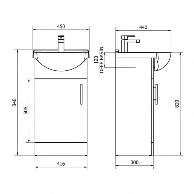 Delphi Kass Floor Standing 1-Door Vanity Unit with Basin 450mm Wide - Gloss White