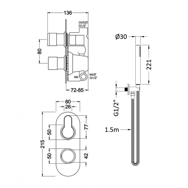 Delphi Loop Chrome Dual Concealed Shower Set with Handset and Bracket