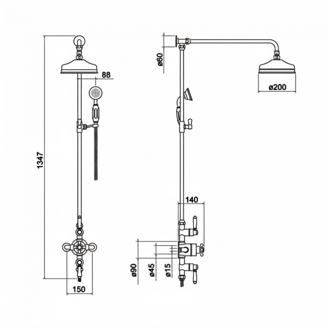 Delphi Loxton Thermostatic Exposed Mixer Shower with Shower Kit + Fixed Shower Head - Chrome