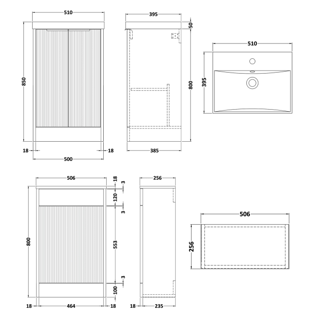 Delphi Lyra Satin White 1000mm 2-Door Waterproof Bathroom Furniture Combination Unit  | Dimension Image