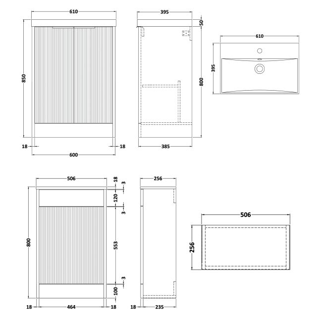 Delphi Lyra Satin White 1100mm 2-Door Waterproof Bathroom Furniture Combination Unit  | Dimension Image