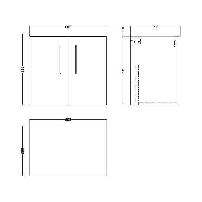 Delphi Nordic Midnight Blue 600mm 2-Door Wall Hung Countertop Vanity Unit  | Dimension Image