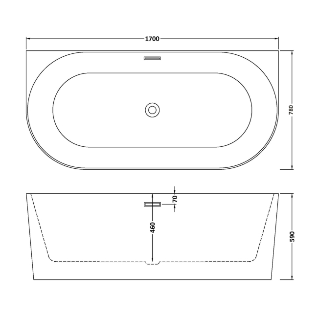 Delphi Paradise D-Shaped Back-to-Wall Freestanding Bath 1700mm x 780mm  | Dimension Image
