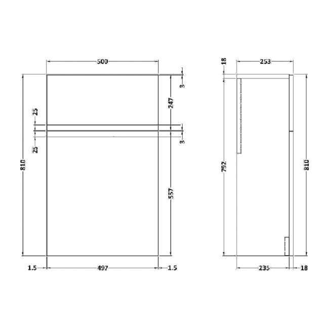 Delphi Penthouse Satin Grey 500mm Back to Wall Toilet WC Unit  | Dimension Image