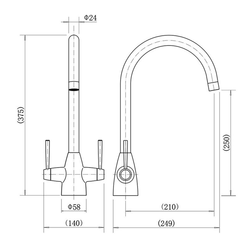 Delphi Roune Kitchen Sink Mixer Tap Dual Handle - Brushed Nickel