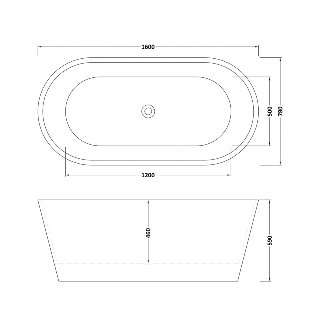 Delphi Scenic Oval Modern Freestanding Bath 1600mm x 780mm  | Dimension Image