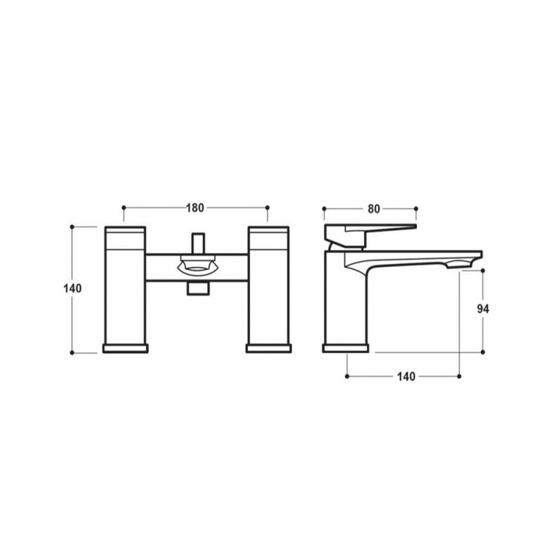 Delphi Tec Studio XQ Bath Shower Mixer Tap with Shower Kit Pillar Mounted - Chrome