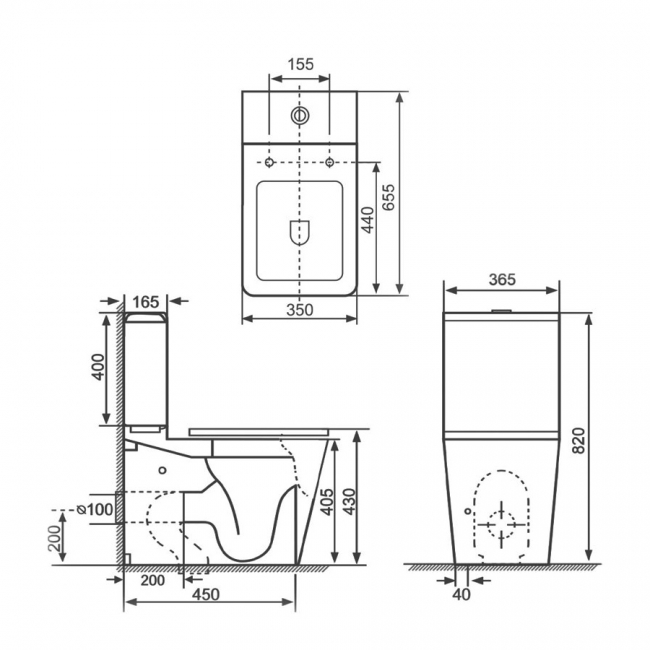 Delphi Torbole Rimless Close Coupled Toilet with Push Button Cistern Matt Black - Slim Soft Close Seat
