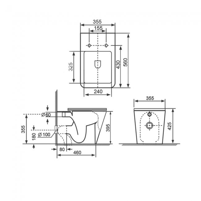 Delphi Torbole Rimless Back to Wall Toilet Black - Slim Soft Close Seat