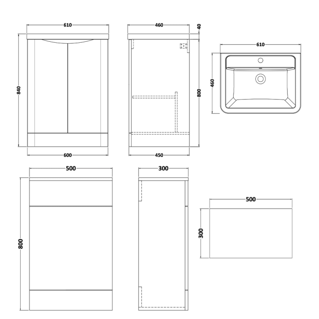 Delphi Vega Satin White 1100mm 2-Door Waterproof Bathroom Furniture Combination Unit  | Dimension Image