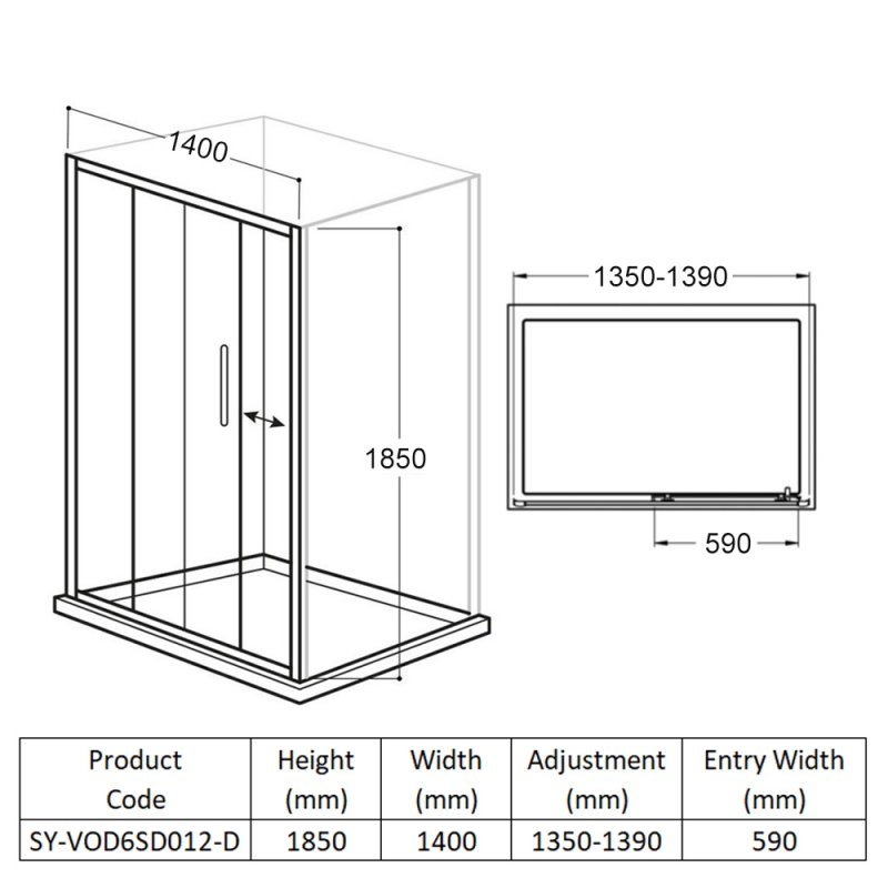 Delphi Vodas 6+ Sliding Shower Door 1400mm Wide - 6mm Glass