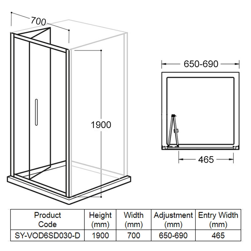 Delphi Vodas 6+ Bi-Fold Shower Door 700mm Wide - 6mm Glass