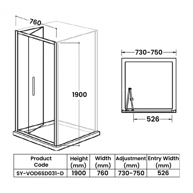 Delphi Vodas 6+ Bi-Fold Shower Door 760mm Wide - 6mm Glass