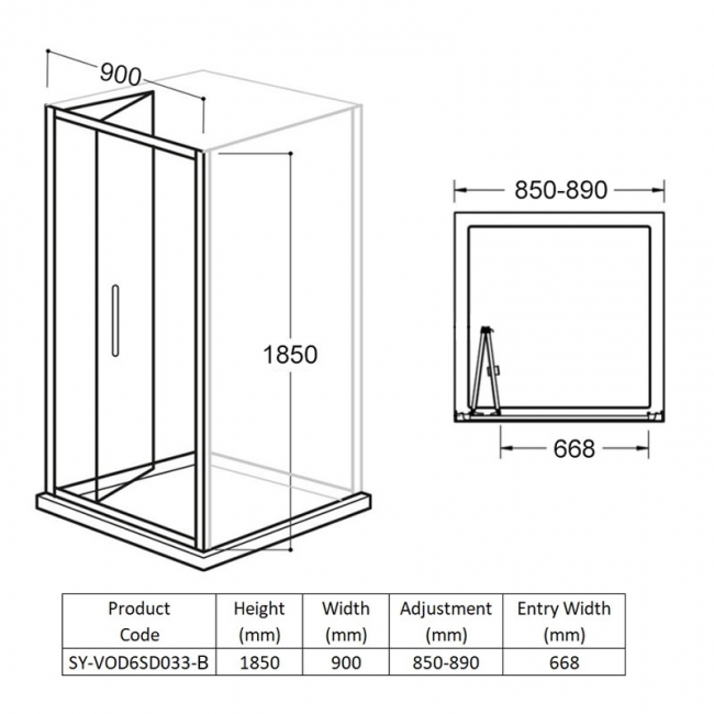 Delphi Vodas 6+ Bi-Fold Shower Door 900mm Wide - 6mm Glass