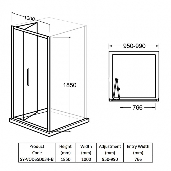 Delphi Vodas 6+ Bi-Fold Shower Door 1000mm Wide - 6mm Glass