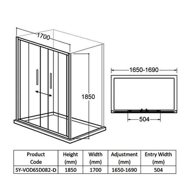 Delphi Vodas 6+ Double Sliding Shower Door 1700mm Wide - 6mm Glass