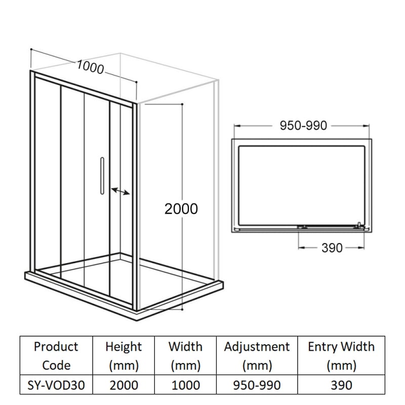 Delphi Vodas 8 Framed Sliding Shower Door 1000mm Wide - 8mm Glass