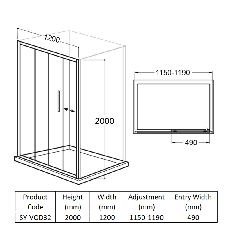 Delphi Vodas 8 Framed Sliding Shower Door 1200mm Wide - 8mm Glass
