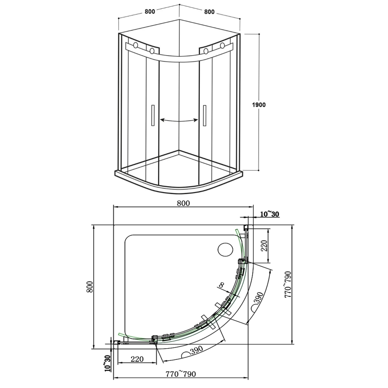 Delphi Vodas 8 Frameless 2-Door Quadrant Shower Enclosure 800mm x 800mm - 8mm Glass