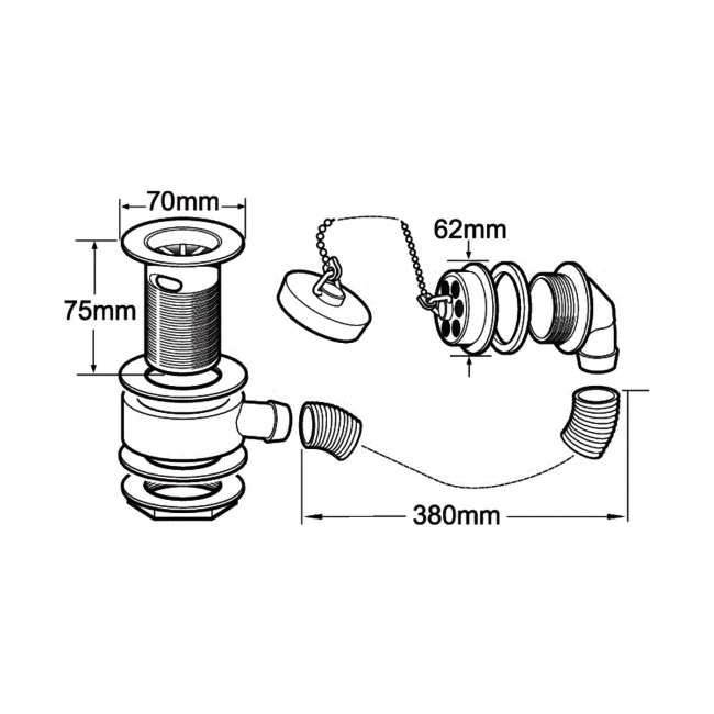 Deva 1 1/2 Inch Gold Bath Waste with Brass Plug and Chain