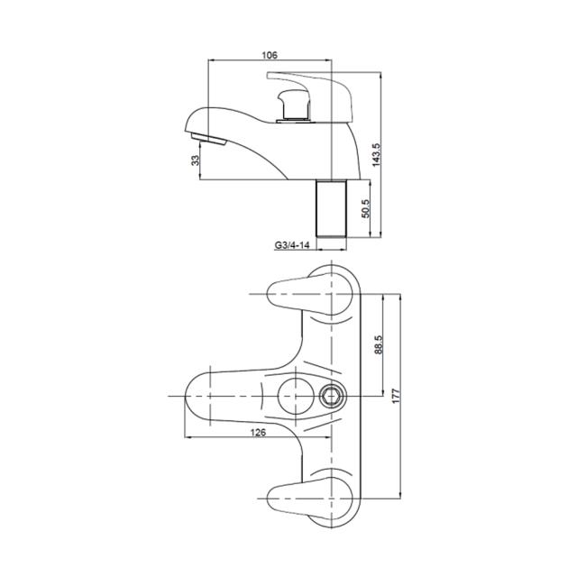 Deva Adore Deck Mounted Bath Shower Mixer Tap - Chrome  | Dimension Image