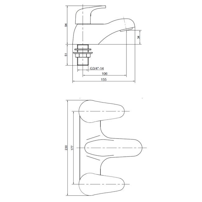 Deva Adore Deck Mounted Bath Filler Tap - Chrome  | Dimension Image