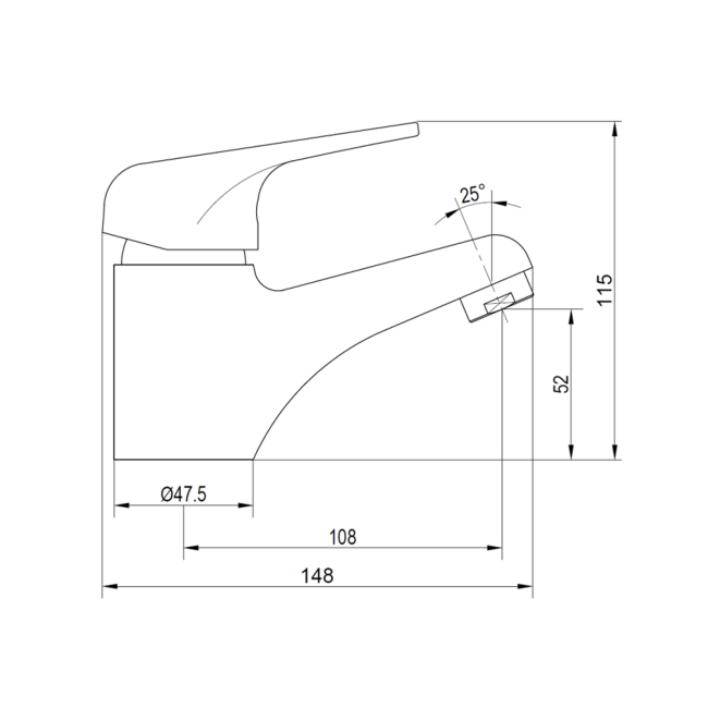 Deva Adore Mono Basin Mixer Tap with Press Top Waste - Chrome  | Dimension Image