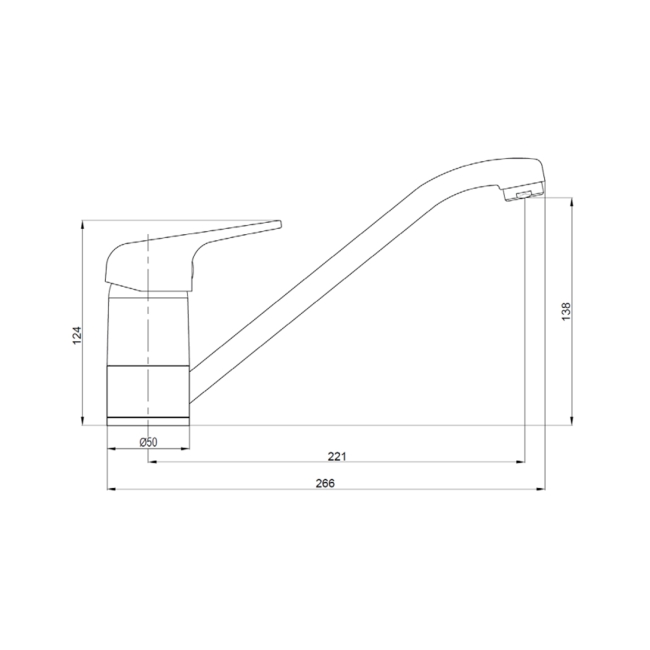 Deva Adore Mono Kitchen Sink Mixer Tap Swivel Spout - Chrome  | Dimension Image