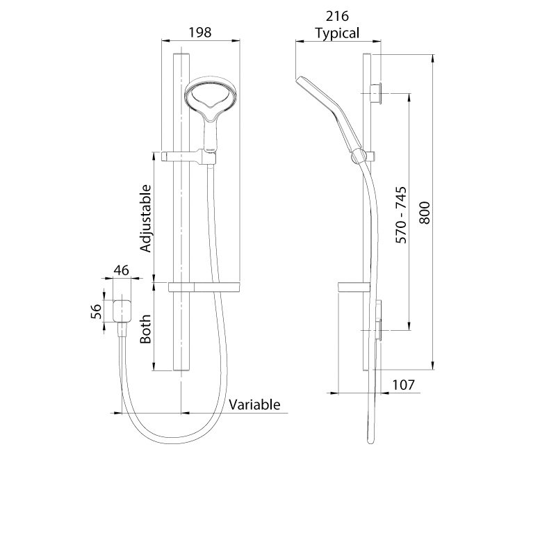 Deva Slider Rail Shower Kit AOSRCPUK Modern Chrome