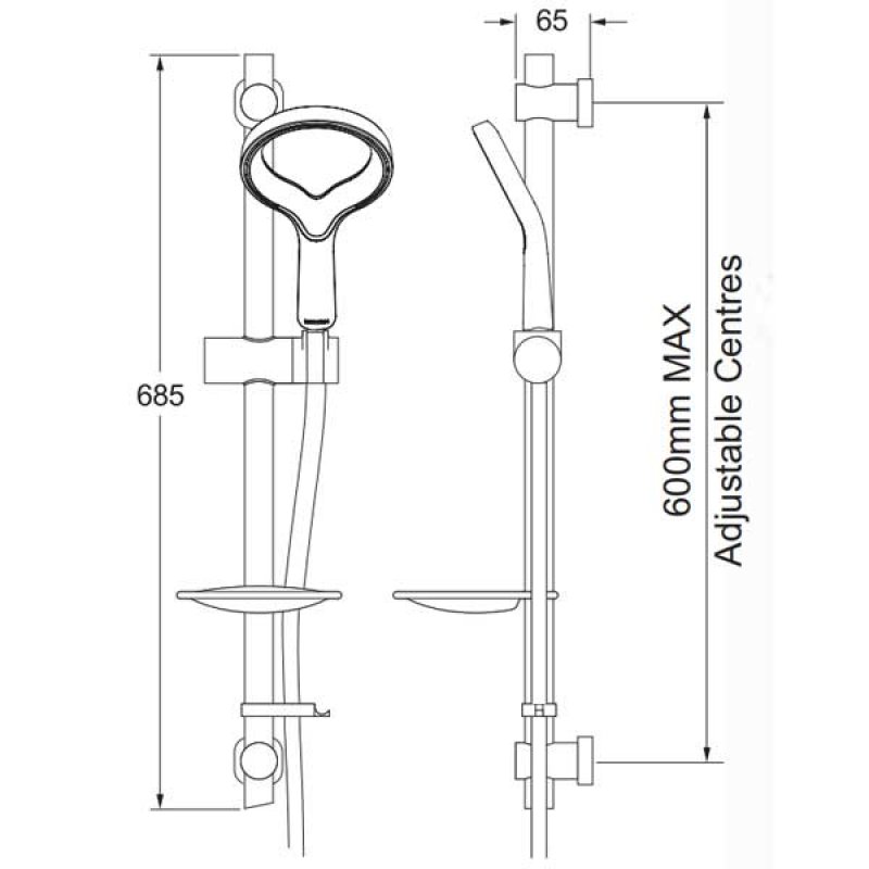 Deva Slider Rail Shower Kit EKIT06/AIO Modern Chrome