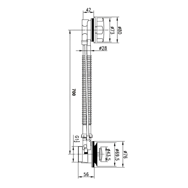 Deva 1 1/2 Inch Bath Pop Up Waste - Gold  | Dimension Image
