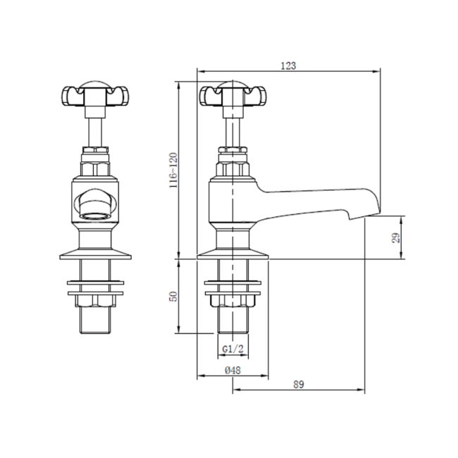 Deva Coronation Basin Taps Pair - Chrome  | Dimension Image