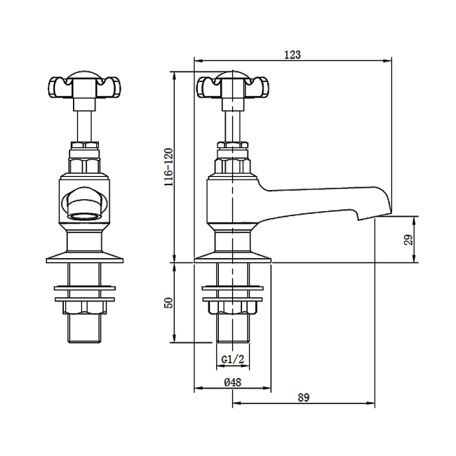 Deva Coronation Basin Taps Pair - Chrome  | Dimension Image