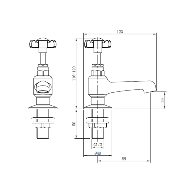 Deva Coronation Basin Taps Pair - Gold  | Dimension Image