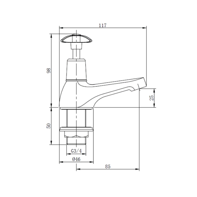 Deva Cross Handle Bath Taps Pair - Chrome  | Dimension Image