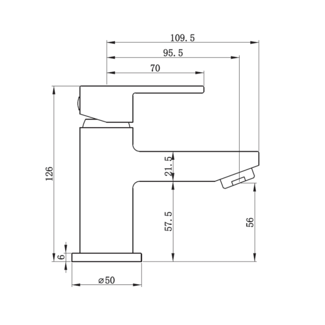 Deva Ethos Single Lever Mini Mono Basin Mixer Tap - Chrome  | Dimension Image