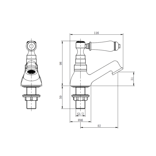 Deva Georgian Basin Taps Pair - Chrome  | Dimension Image