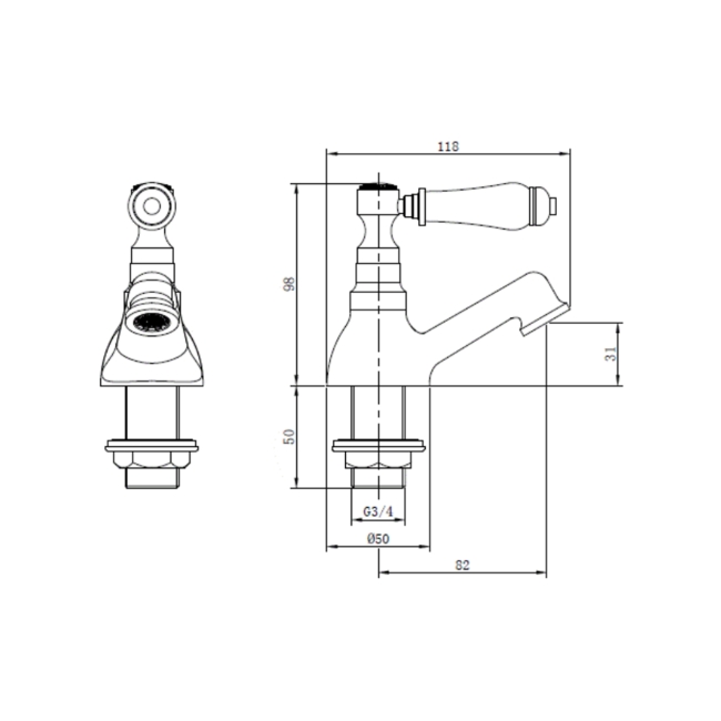 Deva Georgian Bath Taps Pair - Chrome  | Dimension Image