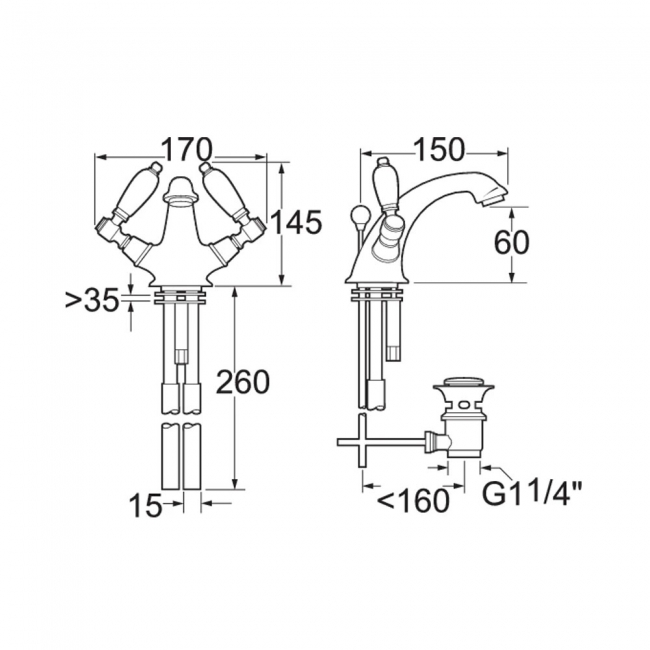 Deva Georgian Mono Basin Mixer Tap with Pop Up Waste - Chrome