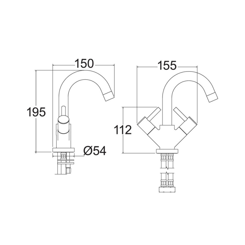 Deva Insignia Mono Basin Mixer Tap Dual Handle with Press Top Waste - Chrome