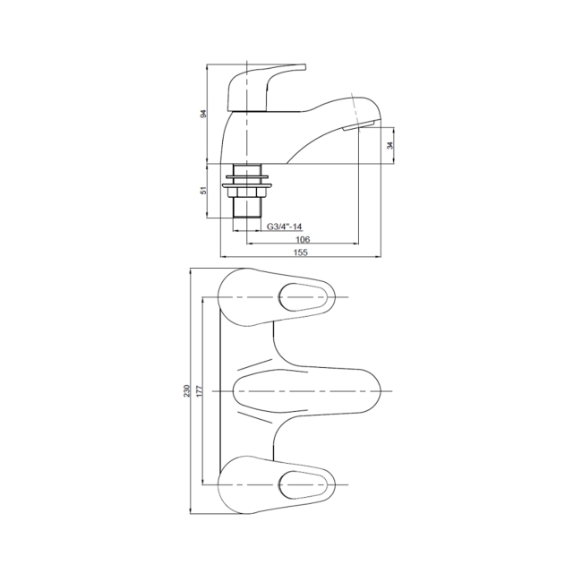 Deva Lace Deck Mounted Bath Filler Tap - Chrome  | Dimension Image