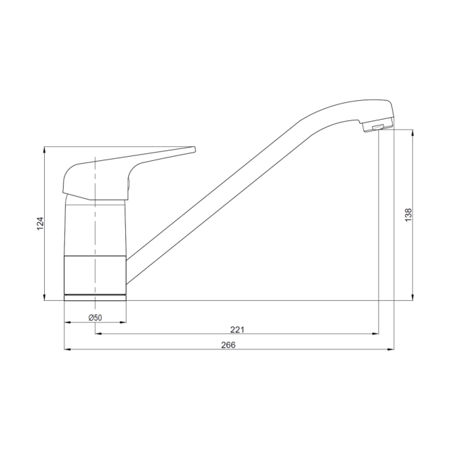 Deva Lace Mono Kitchen Sink Mixer Tap Chrome  | Dimension Image